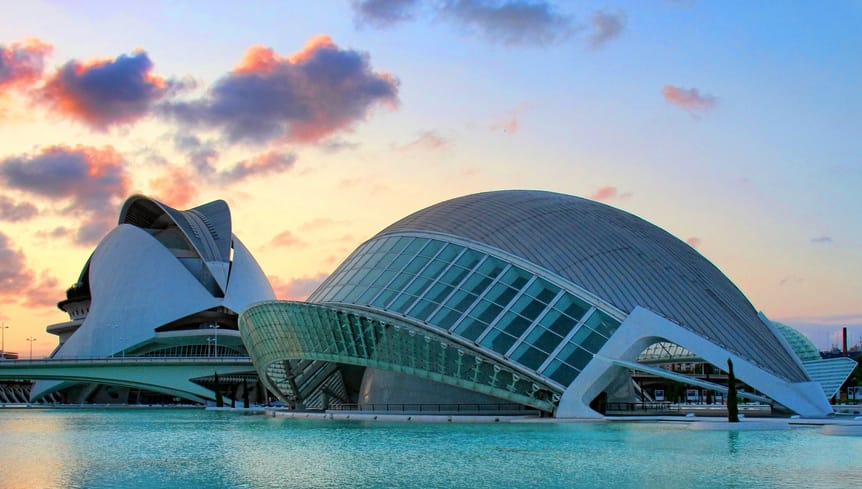 Sunset in the City of Arts and Sciences, Valencia, Spain