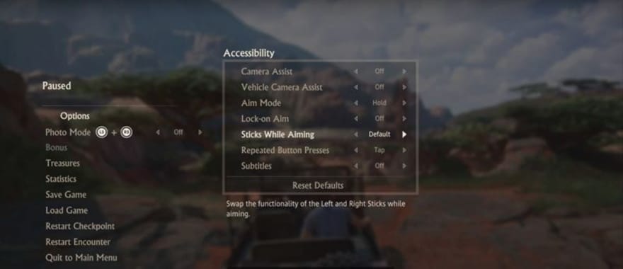 uncharted menu