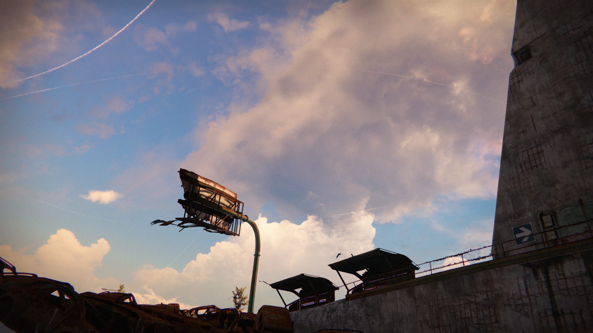 a derelict billboard against an alabaster sky