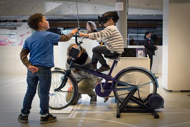 Oculus Rift installation lets bikers cycle through virtual worlds