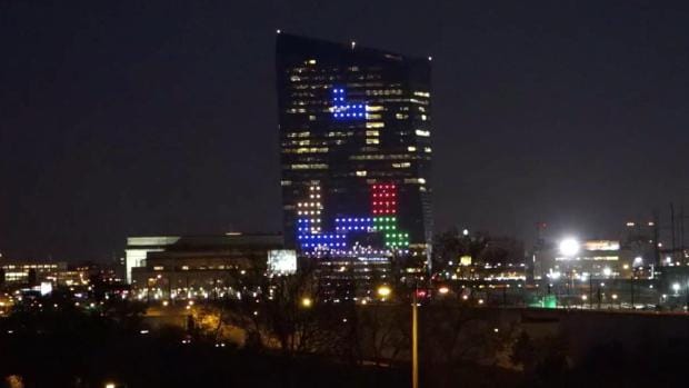 Tetris on the side of a skyscraper? Tetris on the side of a skyscraper