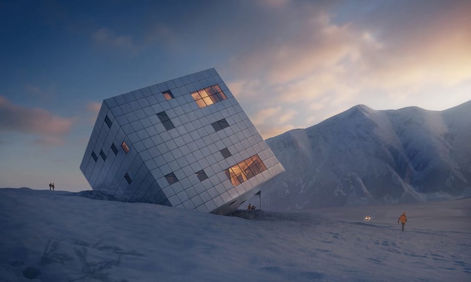 This mountain hut is like a crash-landed spaceship