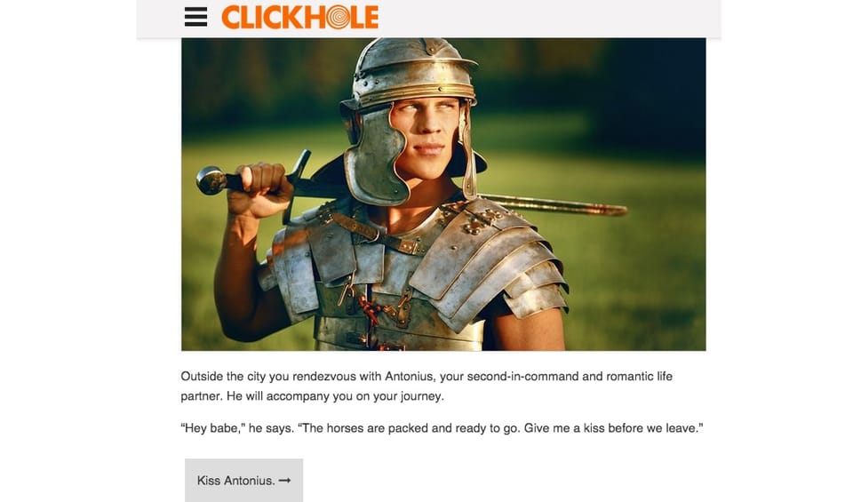 Clickhole’s parody newsgame simulates the gay love fest of ancient Roman battles