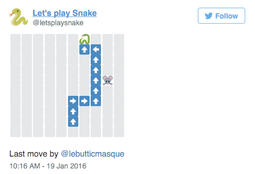 Let’s Play Snake brings the classic arcade hit to Twitter